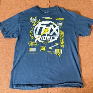 Fox Racing Mens XL T-Shirt Navy Blue Fox Riders Moto Worldwide Graphic Tee  gym